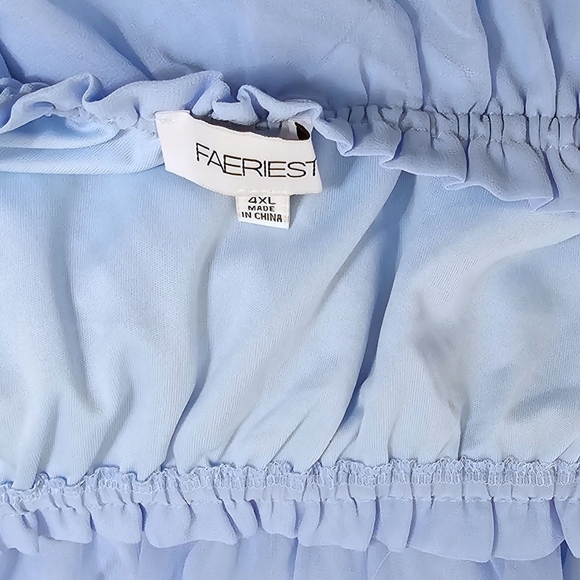 Faeriesty Ski Blue Off Shoulder Long Sleeves Tiered Waist Tie Maxi Dress 4XL - Picture 5 of 9